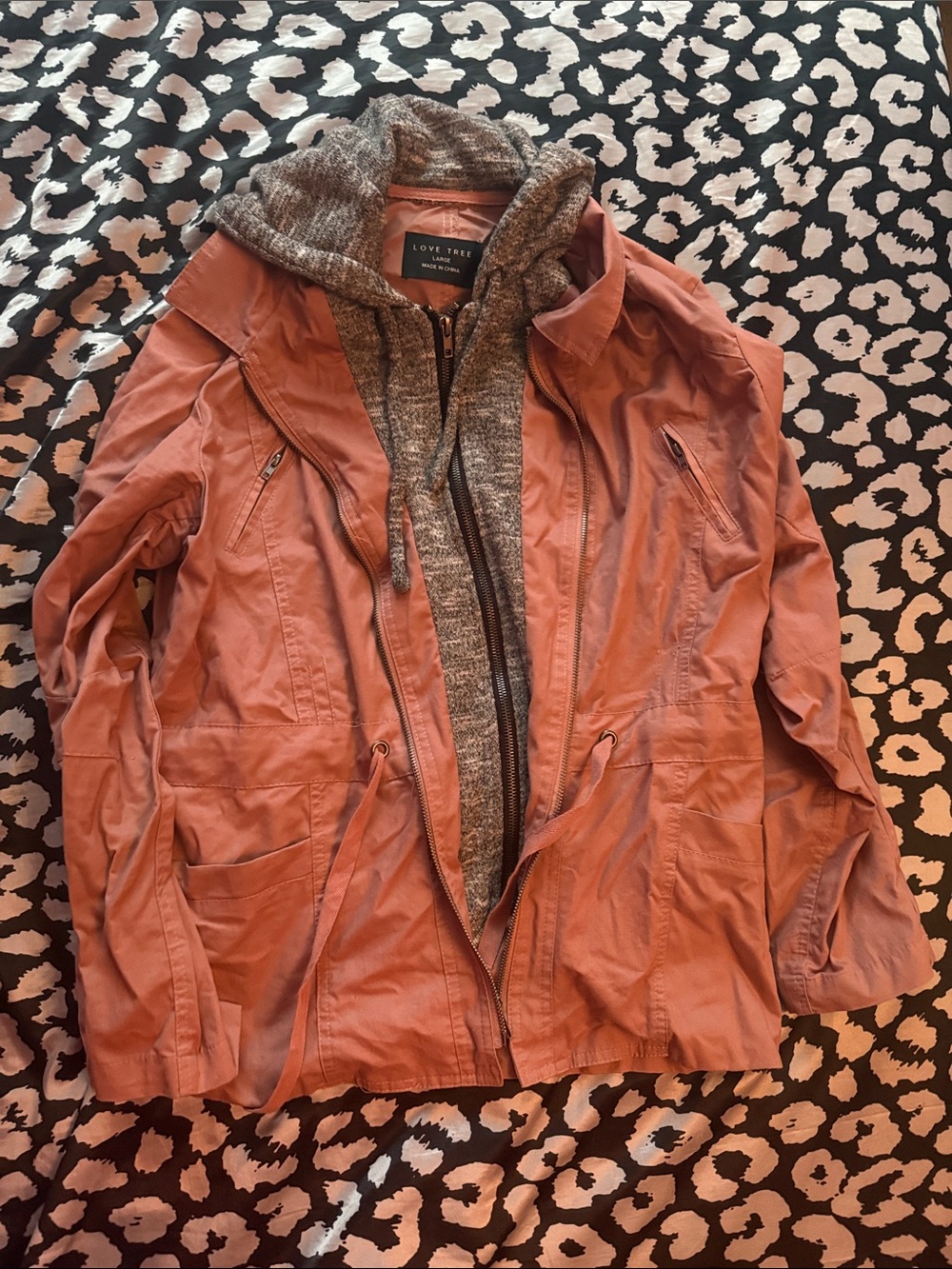 Love Tree Rust Utility Jacket with Gray Hoodie Insert